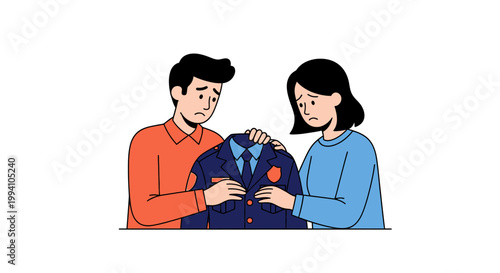 Grieving Couple Holding Police Uniform, Remembering Fallen Officer, Tragedy.