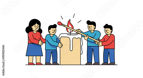 Group of People Lighting a Large Candle Together in Unity.