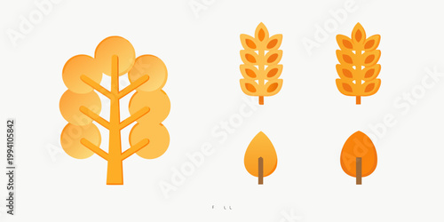 Stylized illustration of wheat stalks and leaves in shades of orange