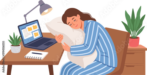 Woman sleeping peacefully on couch with laptop and plants nearby indoors.