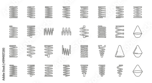 collection of various types of springs coils and conical shapes engineering components