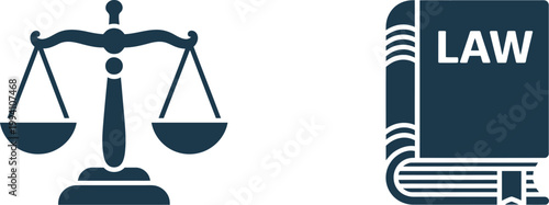 Legal symbols icon set, gavel scales of justice law book and handcuffs isolated on transparent background for law and justice design.