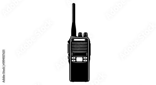 Black Two-Way Radio Communication Device Isolated on White Background.