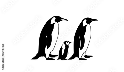 Penguin family walking silhouette black vector arctic wildlife movement minimal design