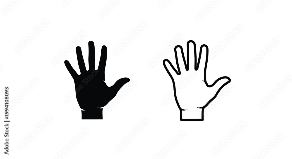 Obraz premium Two hands depicted with contrasting styles one as a silhouette