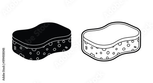 Two sponge variations one solid and one outlined in black and white silhouette