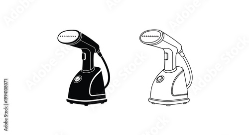 Two garment steamers displayed in a black and white outline silhouette