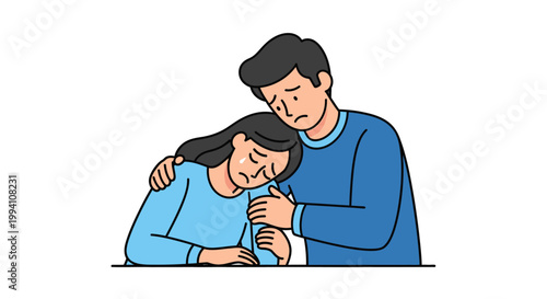 Caring Man Comforts Woman, Offering Support and Compassion During Sadness.
