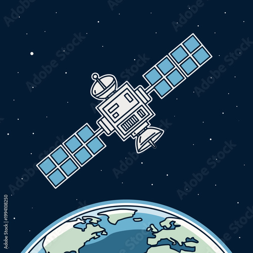 Satellite in Space Orbiting Earth 1.
