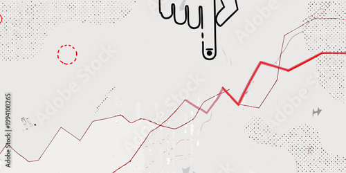 Abstract illustration of a pointing hand over a rising graph line