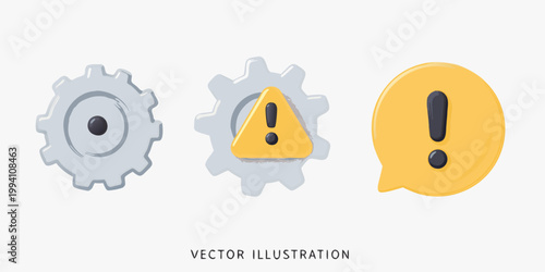 Gears and warning signs illustrate system issues or potential problems