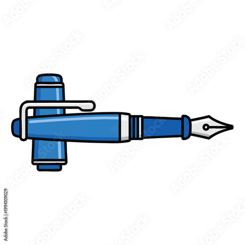 Cartoon Illustration of a Blue Fountain Pen.