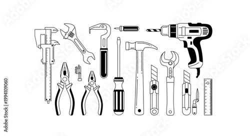 Collection of Various Hand Tools and Power Drill.