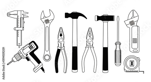 Collection of Hand Tools and Power Tools Illustration.