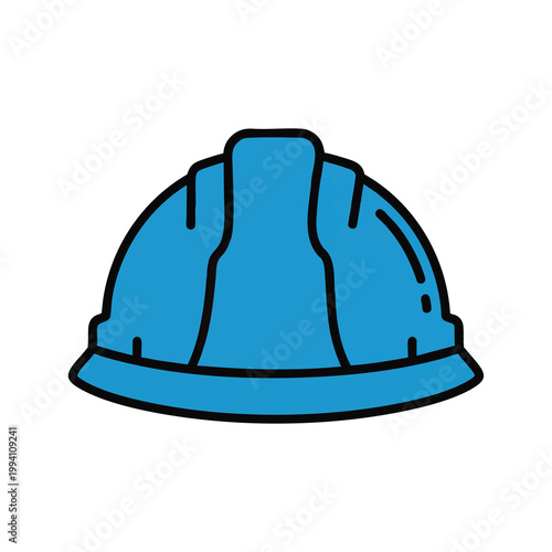 Blue hard hat safety helmet icon for construction.