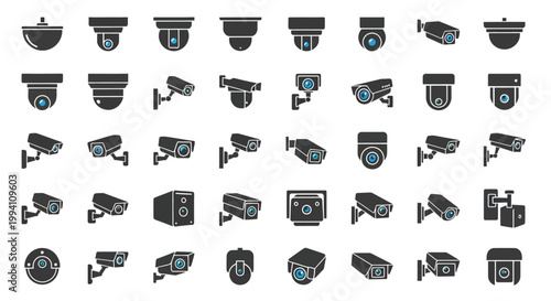 Collection of Security Camera Icons for Surveillance and Protection.