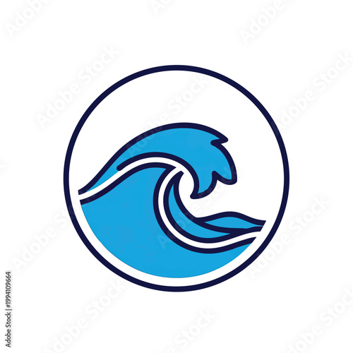 Stylized blue ocean wave icon in a circular frame.