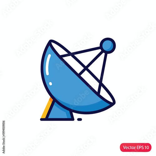A vibrant blue satellite dish communication icon illustration.