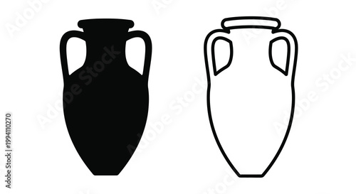 Two ancient ceramic vases one black and one white silhouette