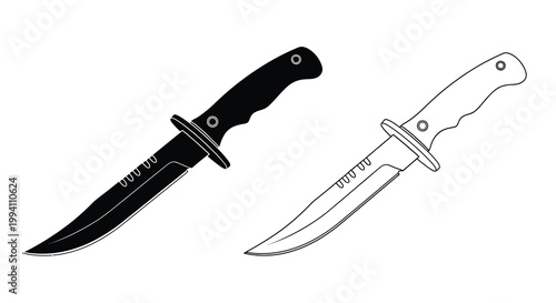Two hunting knives one dark and one light in stark contrast silhouette