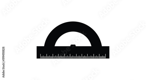 A black protractor illustration against a white background a stark silhouette