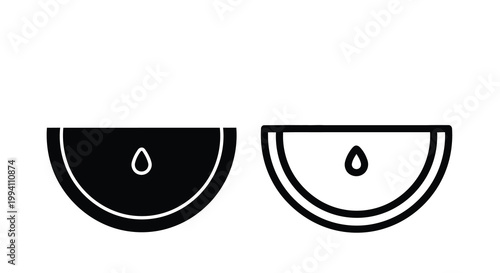 Two watermelon slices depicted in a stark black and white silhouette