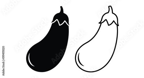 Two eggplants one black and one white presented as a silhouette