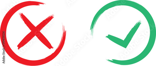 Brush Style Red Cross and Green Check Mark Symbols
