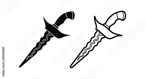 Two kris daggers displayed in a striking black silhouette