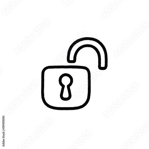 Open Padlock Monoline Doodle Icon