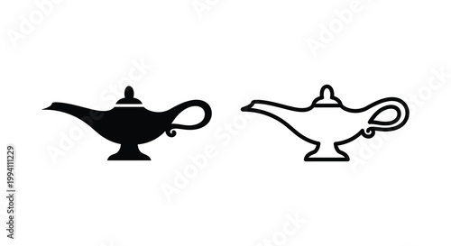 Two genie lamps one solid and one outlined in black silhouette