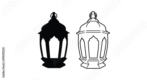 Two ornate lanterns one solid black and one outlined silhouette