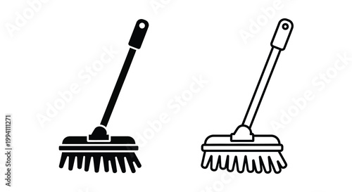 Two cleaning brooms in a simple black outline silhouette