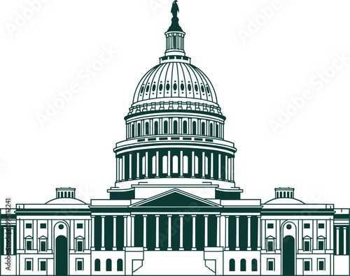 United States Capitol Building Vector Illustration Washington DC Government Landmark Architecture Isolated on Light Background