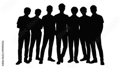 Group of silhouetted individuals standing closely together in uniform attire Vector