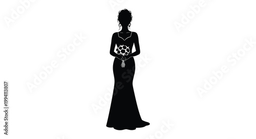 Elegant bride holding a bouquet a striking black figure silhouette