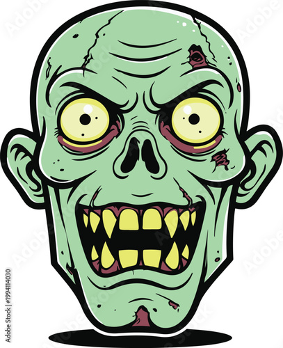 Obraz na płótnie Zombie Face Simple Cartoon Vector White Background
