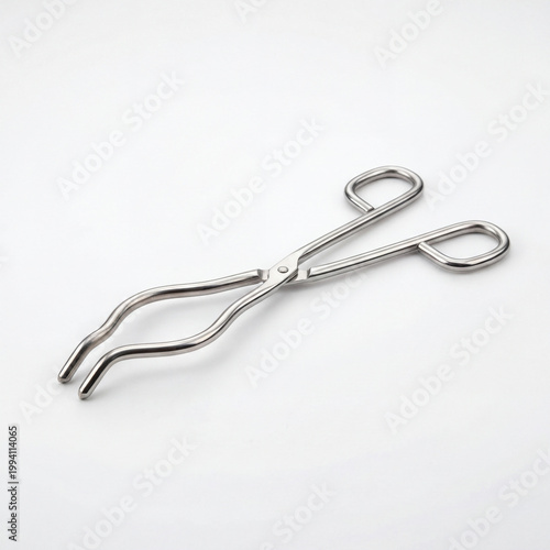 Polished Stainless Steel Crucible Tongs on White Background for Laboratory Equipment Product Marketing