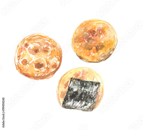Watercolor illustration of rice crackers on transparent background