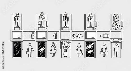 Illustration of a museum exhibit with mannequins and displays.