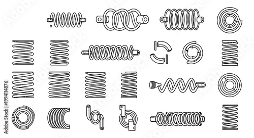 various types of spring coils linear and spiral and compression springs vector