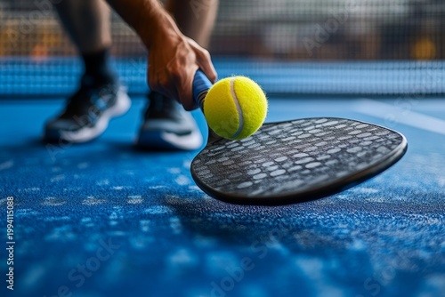 Paddle Tennis Player Ready to Serve on Blue Court