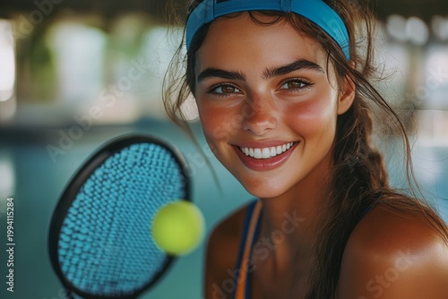 Smiling Tennis Player Ready for a Match