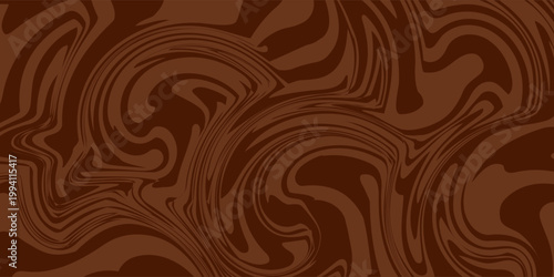 Abstract brown psychedelic waves print background. 1970s trippy seamless pattern. Marble acrylic swirl pattern. Coffee or chocolate liquid texture.