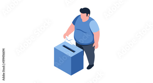 Isometric Illustration of a Person Voting, Casting Ballot, Democracy Concept.