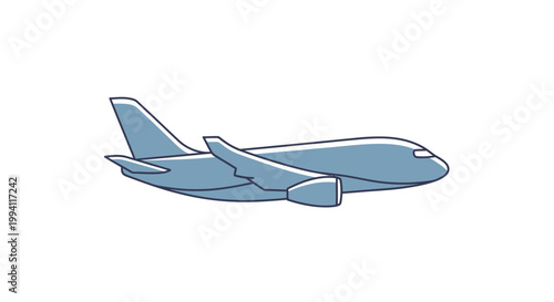 Blue airplane illustration in side view on white background.