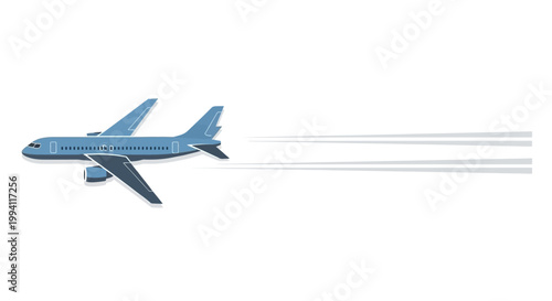 Blue airplane flying fast leaving white smoke trails.