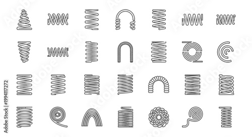 collection of line art icons depicting various types of spring coils