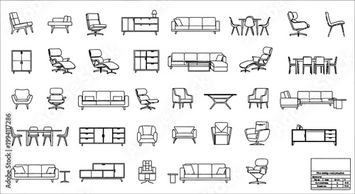 collection of modern furniture icons for interior design including sofas chairs and tables
