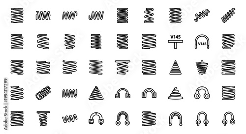 collection of various spring coil icons and designs industrial and engineering elements